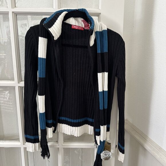 Y2K Zip Up Cardigan With Matching Scarf  Womens Medium NWOT - Picture 1 of 10